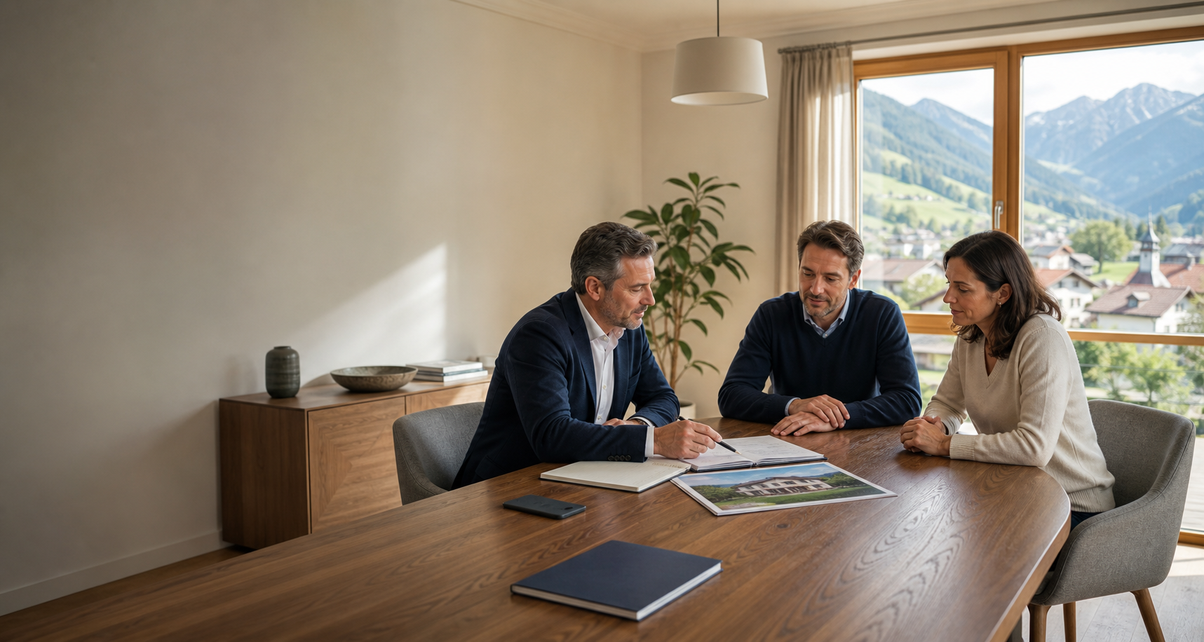 Erfahrene Personen besprechen Unterlagen zu einem Betrieb
